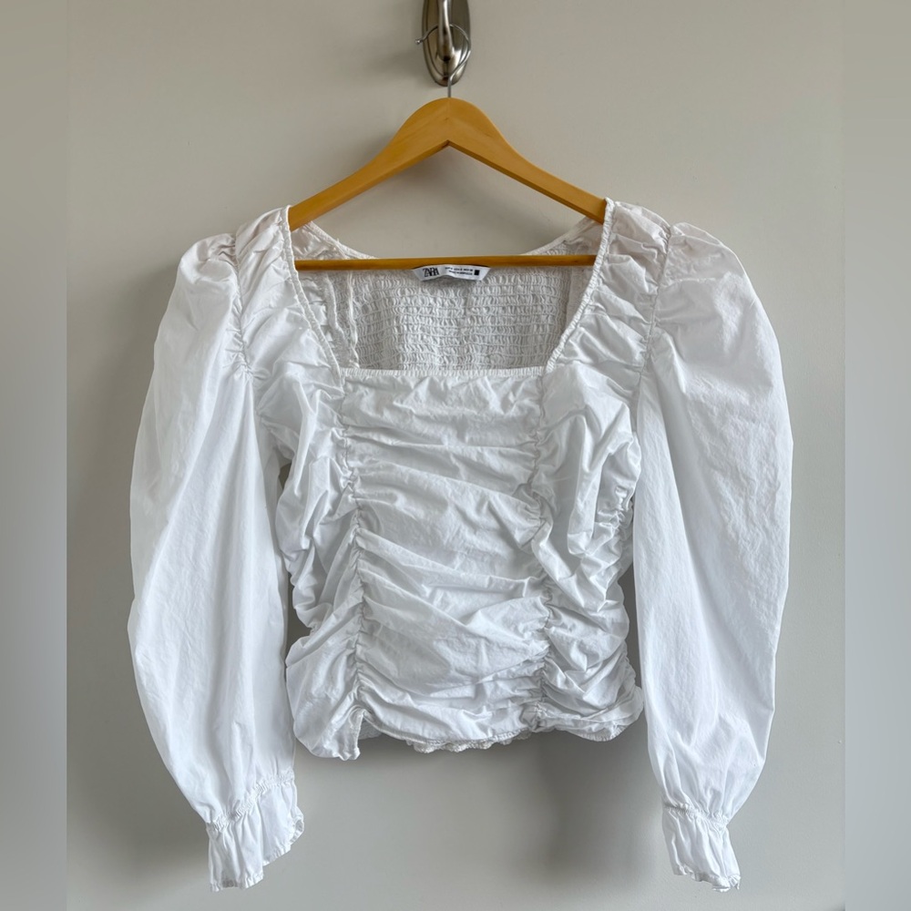 Zara White Puff Sleeve White Top Size S